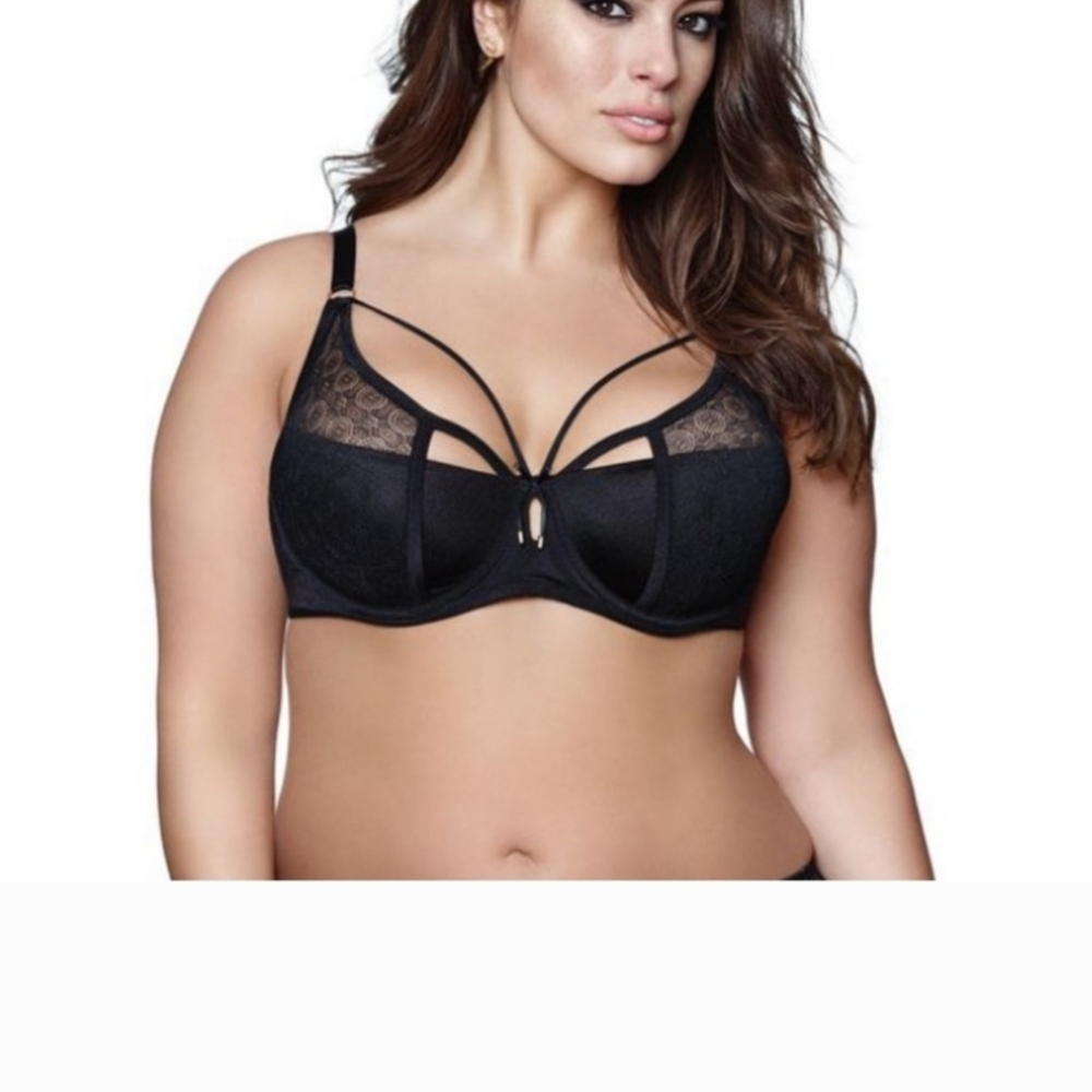 Ashley Graham Diva Demi Cup Black Lace Bra 40DD